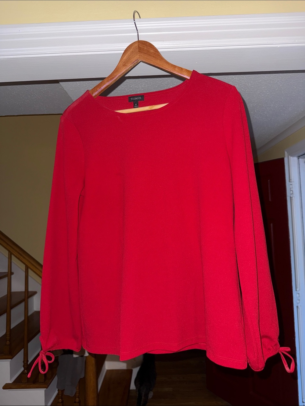 Talbots Bright Red Long-Sleeve Tie-Cuff Blouse